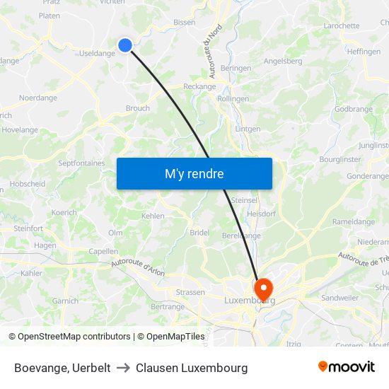 Boevange, Uerbelt to Clausen Luxembourg map