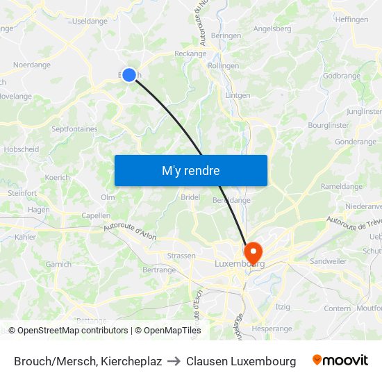 Brouch/Mersch, Kiercheplaz to Clausen Luxembourg map