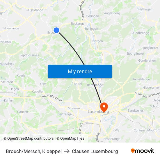 Brouch/Mersch, Kloeppel to Clausen Luxembourg map