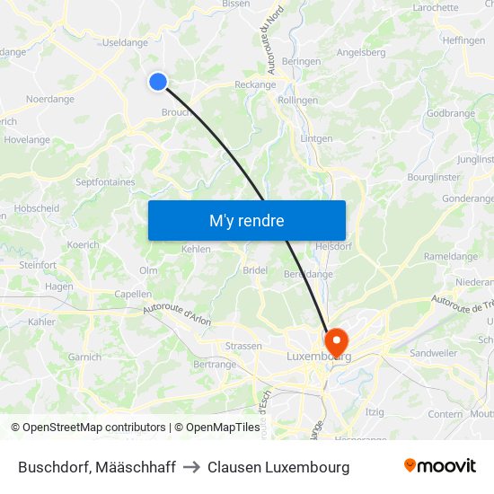 Buschdorf, Määschhaff to Clausen Luxembourg map