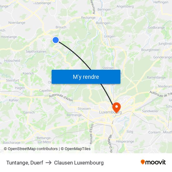 Tuntange, Duerf to Clausen Luxembourg map