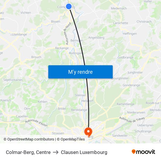 Colmar-Berg, Centre to Clausen Luxembourg map