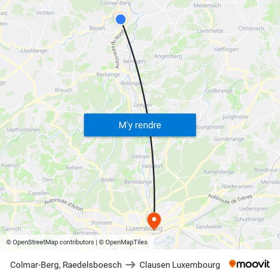 Colmar-Berg, Raedelsboesch to Clausen Luxembourg map