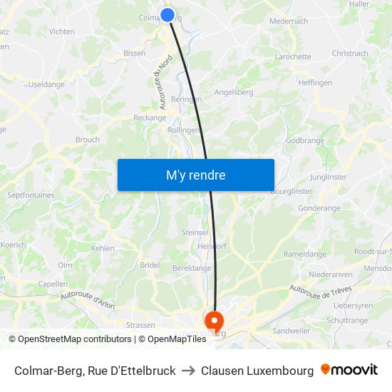 Colmar-Berg, Rue D'Ettelbruck to Clausen Luxembourg map