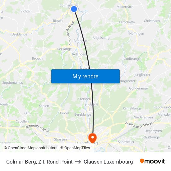 Colmar-Berg, Z.I. Rond-Point to Clausen Luxembourg map