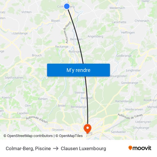 Colmar-Berg, Piscine to Clausen Luxembourg map