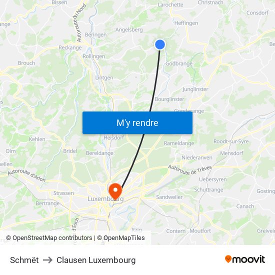 Schmët to Clausen Luxembourg map