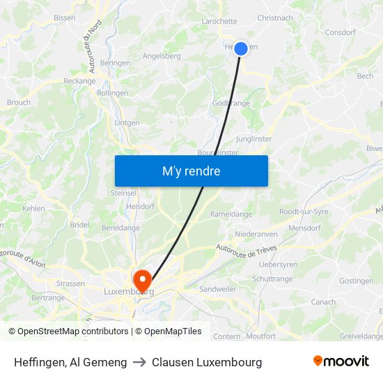 Heffingen, Al Gemeng to Clausen Luxembourg map