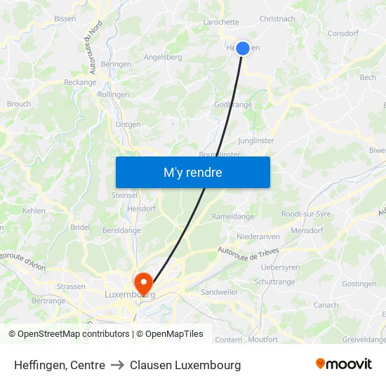 Heffingen, Centre to Clausen Luxembourg map