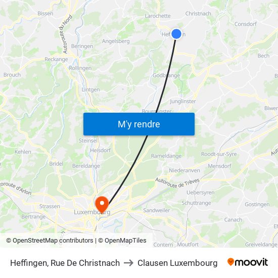 Heffingen, Rue De Christnach to Clausen Luxembourg map