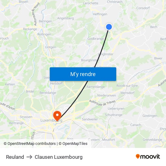 Reuland to Clausen Luxembourg map