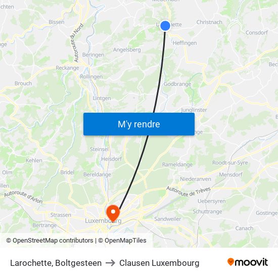 Larochette, Boltgesteen to Clausen Luxembourg map