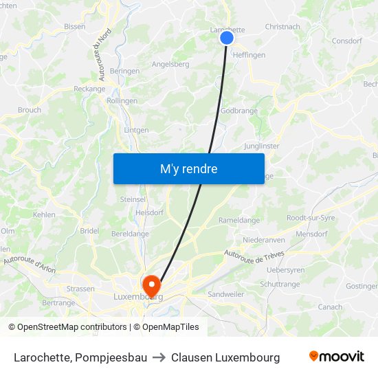 Larochette, Pompjeesbau to Clausen Luxembourg map