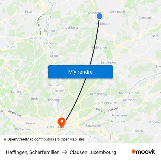 Heffingen, Scherfemillen to Clausen Luxembourg map