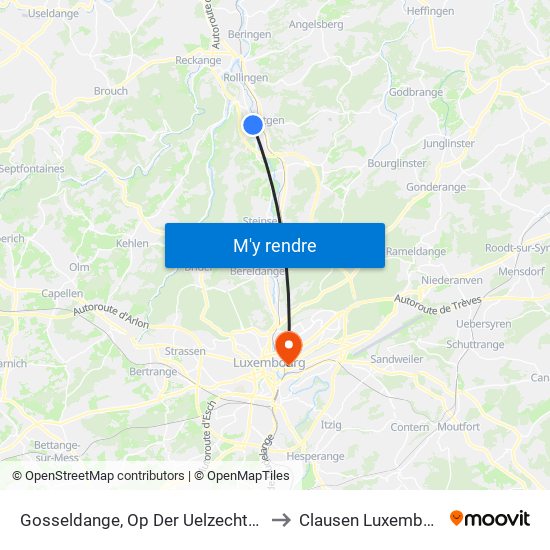 Gosseldange, Op Der Uelzechtbréck to Clausen Luxembourg map