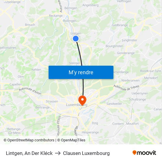 Lintgen, An Der Kléck to Clausen Luxembourg map