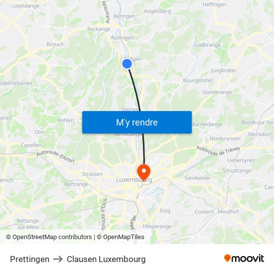 Prettingen to Clausen Luxembourg map