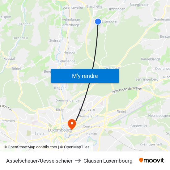 Asselscheuer/Uesselscheier to Clausen Luxembourg map