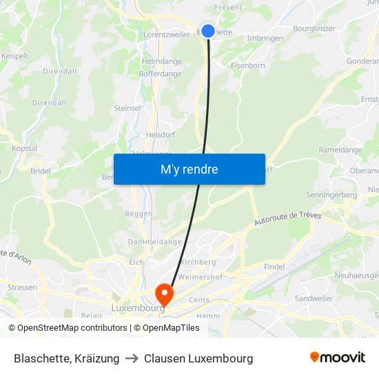 Blaschette, Kräizung to Clausen Luxembourg map