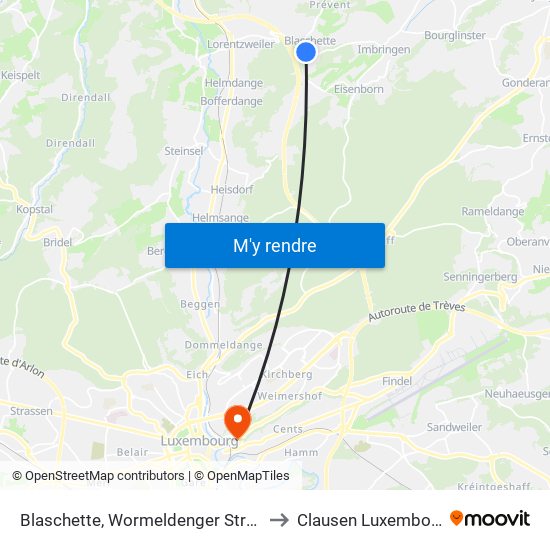 Blaschette, Wormeldenger Strooss to Clausen Luxembourg map