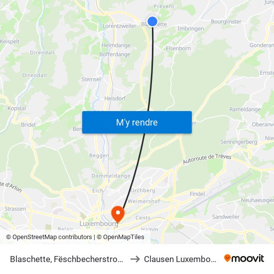 Blaschette, Fëschbecherstrooss to Clausen Luxembourg map