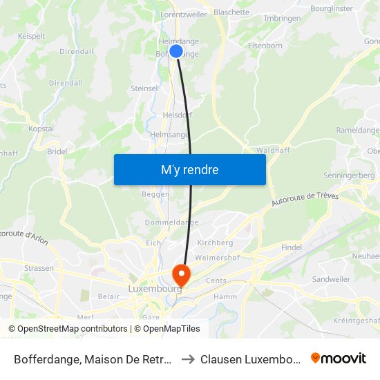Bofferdange, Maison De Retraite to Clausen Luxembourg map