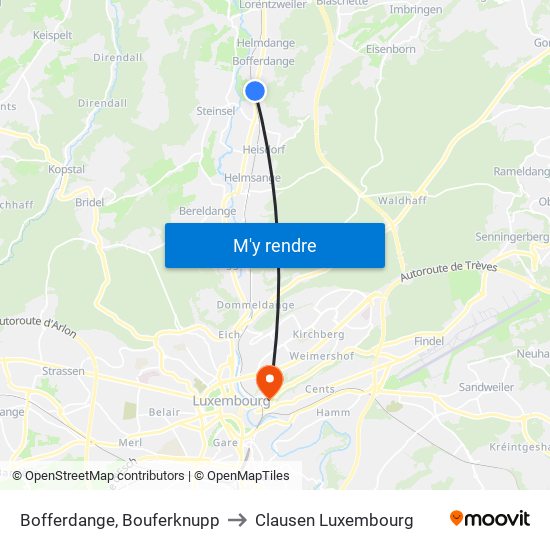 Bofferdange, Bouferknupp to Clausen Luxembourg map