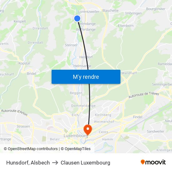 Hunsdorf, Alsbech to Clausen Luxembourg map