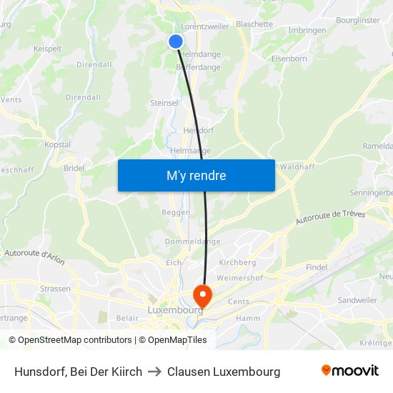 Hunsdorf, Bei Der Kiirch to Clausen Luxembourg map
