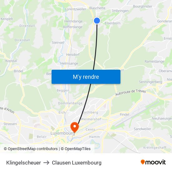 Klingelscheuer to Clausen Luxembourg map