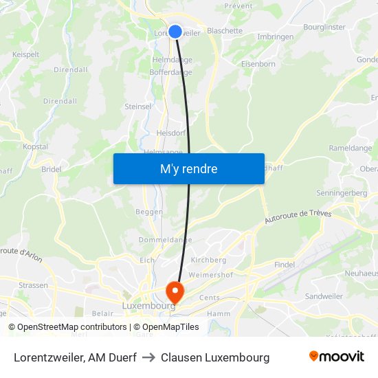 Lorentzweiler, AM Duerf to Clausen Luxembourg map