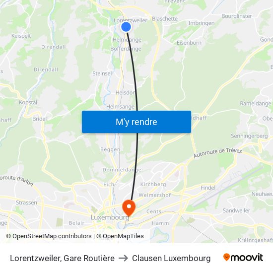 Lorentzweiler, Gare Routière to Clausen Luxembourg map