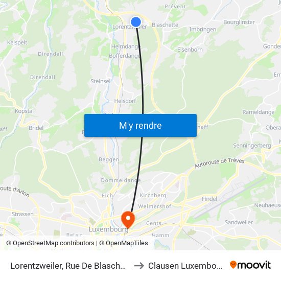 Lorentzweiler, Rue De Blaschette to Clausen Luxembourg map