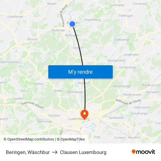 Beringen, Wäschbur to Clausen Luxembourg map