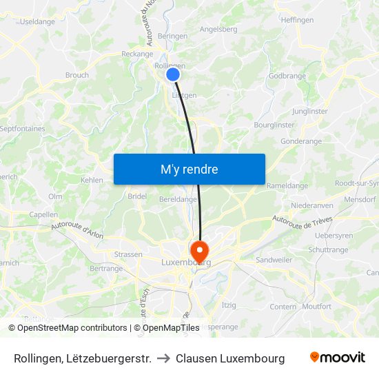 Rollingen, Lëtzebuergerstr. to Clausen Luxembourg map