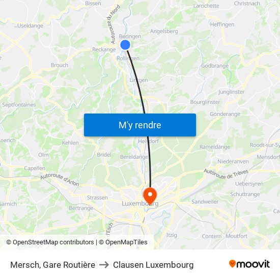 Mersch, Gare Routière to Clausen Luxembourg map