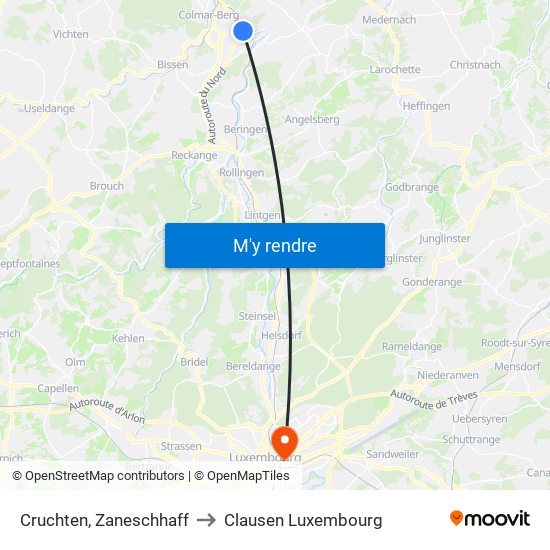 Cruchten, Zaneschhaff to Clausen Luxembourg map