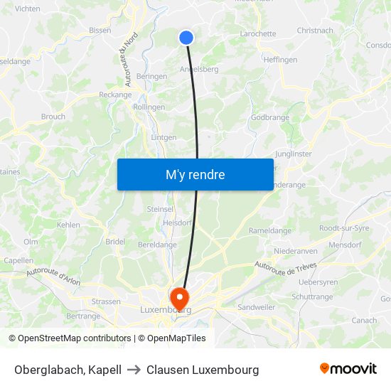 Oberglabach, Kapell to Clausen Luxembourg map