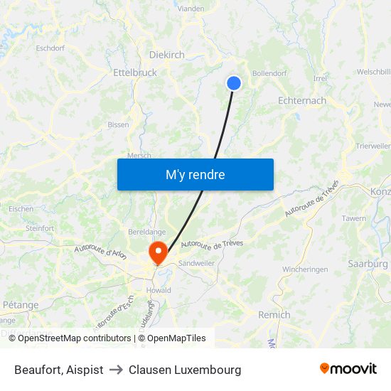 Beaufort, Aispist to Clausen Luxembourg map