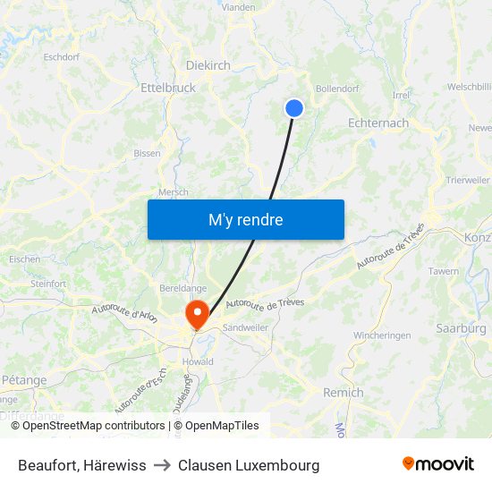 Beaufort, Härewiss to Clausen Luxembourg map