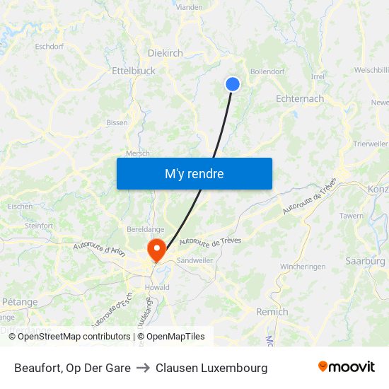 Beaufort, Op Der Gare to Clausen Luxembourg map