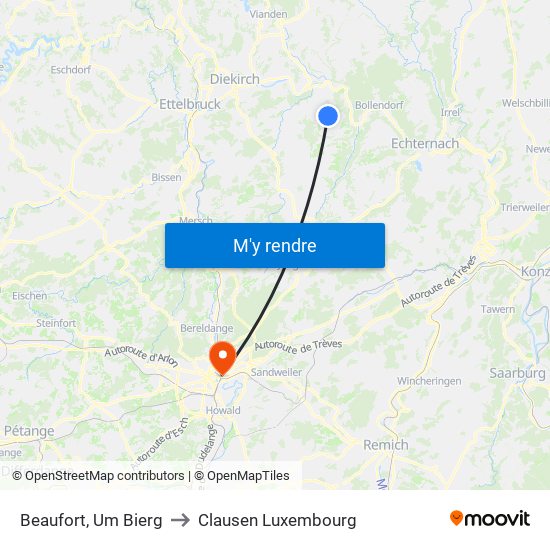Beaufort, Um Bierg to Clausen Luxembourg map