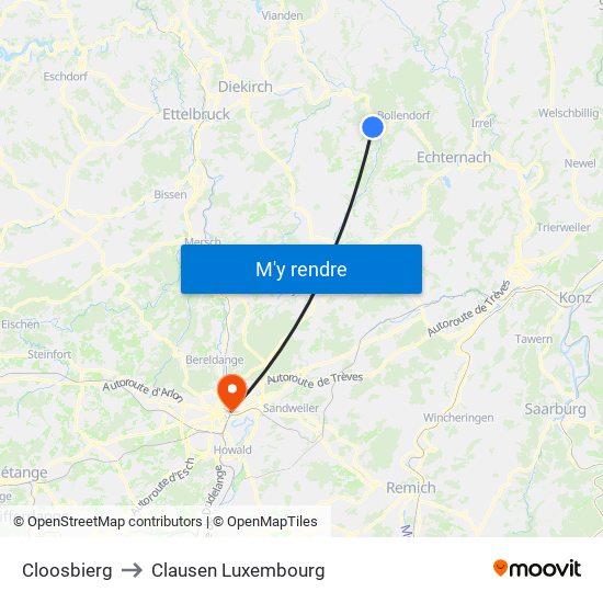 Cloosbierg to Clausen Luxembourg map