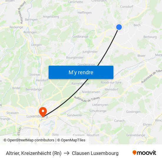 Altrier, Kreizenhéicht (Rn) to Clausen Luxembourg map