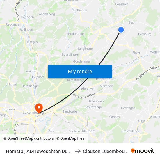 Hemstal, AM Ieweschten Duerf to Clausen Luxembourg map