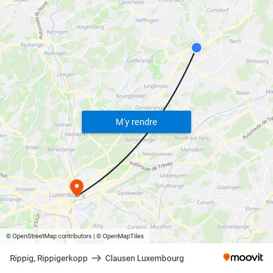 Rippig, Rippigerkopp to Clausen Luxembourg map