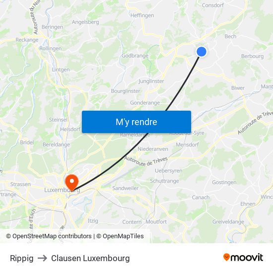 Rippig to Clausen Luxembourg map