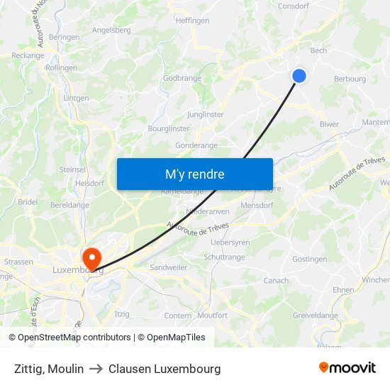 Zittig, Moulin to Clausen Luxembourg map