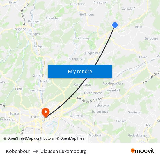 Kobenbour to Clausen Luxembourg map