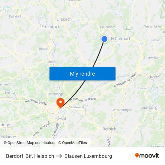 Berdorf, Bif. Heisbich to Clausen Luxembourg map